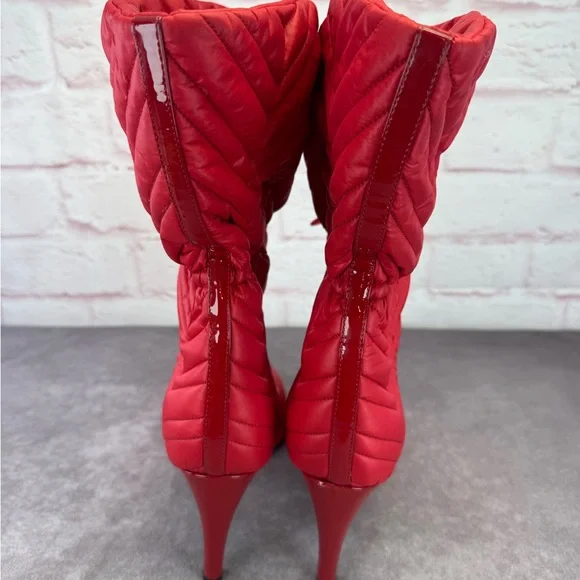 Gucci Gg Matelasse 95mm Red Nylon Slouchy Quilted Heeled Boots - Picture 7 of 13